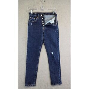 Levis Premium 501 Skinny Jeans Womens 24x28‎ Distressed Dark Wash Denim Y2K 90s